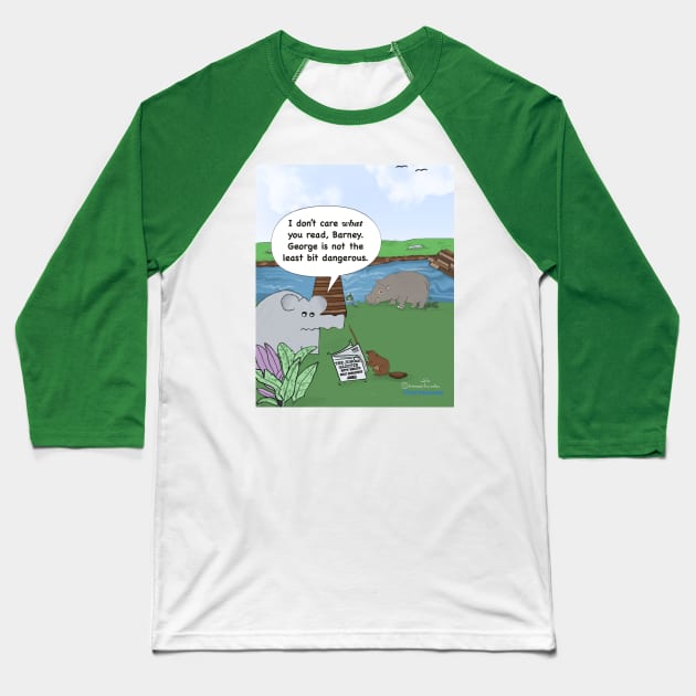 Enormously Funny Cartoons Hippo Steriotyping Baseball T-Shirt by Enormously Funny Cartoons